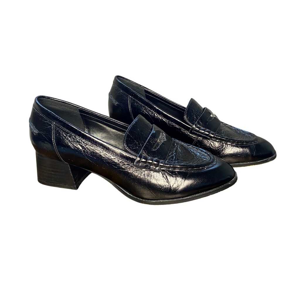 Vince‎ Camuto Carissla Black Leather Block Heel Loafer Pumps Women's Shoe 8